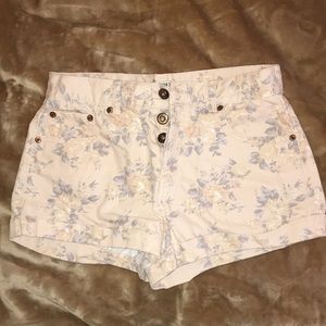 High waisted floral jean shorts